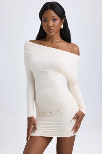 Elsa Modal Off-Shoulder Ruched Mini Dress in Ivory