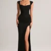 Elva Modal Sweetheart-Neck Cowl-Waist Maxi Dress in Black
