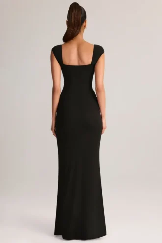 Elva Modal Sweetheart-Neck Cowl-Waist Maxi Dress in Black