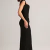 Elva Modal Sweetheart-Neck Cowl-Waist Maxi Dress in Black