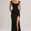 Elva Modal Sweetheart-Neck Cowl-Waist Maxi Dress in Black