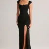 Elva Modal Sweetheart-Neck Cowl-Waist Maxi Dress in Black