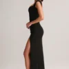 Elva Modal Sweetheart-Neck Cowl-Waist Maxi Dress in Black