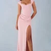 Elva Modal Sweetheart-Neck Cowl-Waist Maxi Dress in Blush Pink