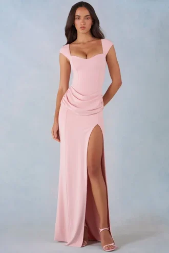 Elva Modal Sweetheart-Neck Cowl-Waist Maxi Dress in Blush Pink