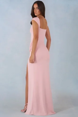 Elva Modal Sweetheart-Neck Cowl-Waist Maxi Dress in Blush Pink