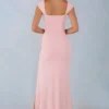 Elva Modal Sweetheart-Neck Cowl-Waist Maxi Dress in Blush Pink