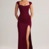 Elva Modal Sweetheart-Neck Cowl-Waist Maxi Dress in Wine
