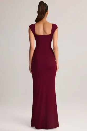 Elva Modal Sweetheart-Neck Cowl-Waist Maxi Dress in Wine