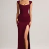 Elva Modal Sweetheart-Neck Cowl-Waist Maxi Dress in Wine