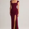 Elva Modal Sweetheart-Neck Cowl-Waist Maxi Dress in Wine