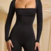 Elvina Petite Slinky Jersey Cowl-Neck Jumpsuit in Black