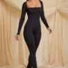 Elvina Petite Slinky Jersey Cowl-Neck Jumpsuit in Black