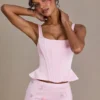 Elvira Premium Satin Lace-Up Corset Top in Baby Pink