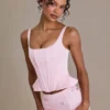 Elvira Premium Satin Lace-Up Corset Top in Baby Pink