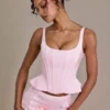 Elvira Premium Satin Lace-Up Corset Top in Baby Pink