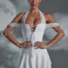 Elvyra Lace Up Halter Neck Mini Dress in White