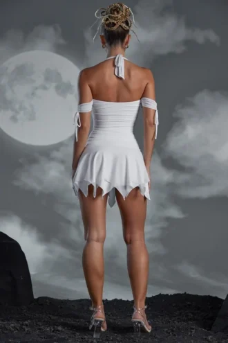 Elvyra Lace Up Halter Neck Mini Dress in White