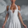 Elvyra Lace Up Halter Neck Mini Dress in White
