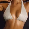 Embellished Swim Halter Neck Bikini Top in White