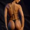 Embellished Swim Drawstring Thong Bikini Bottoms in Black