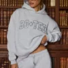 Embroidered Oversized Hoodie in Grey Marl