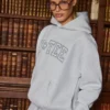 Embroidered Oversized Hoodie in Grey Marl