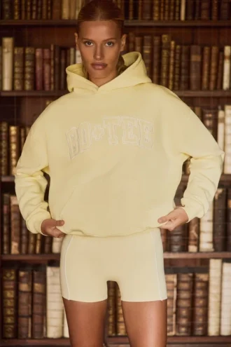 Embroidered Oversized Hoodie in Soft Yellow
