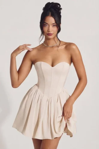 Emeline Corset Tulle Mini Dress in Ivory