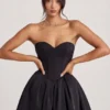 Emeline Corset Tulle Mini Dress in Jet Black