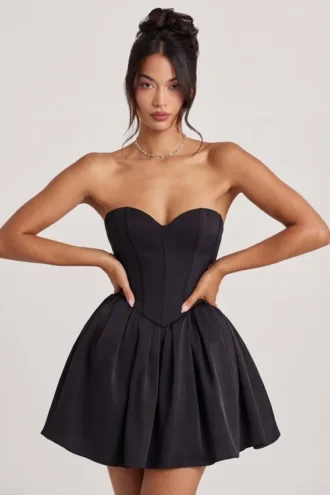 Emeline Corset Tulle Mini Dress in Jet Black