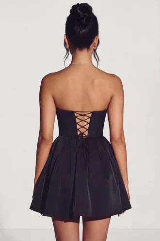 Emeline Corset Tulle Mini Dress in Jet Black