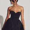 Emeline Corset Tulle Mini Dress in Jet Black