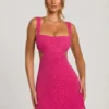 Emilion Embellished Cut Out Mini Dress in Fuschia