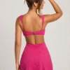 Emilion Embellished Cut Out Mini Dress in Fuschia