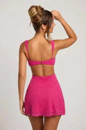 Emilion Embellished Cut Out Mini Dress in Fuschia