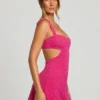 Emilion Embellished Cut Out Mini Dress in Fuschia