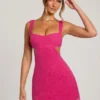 Emilion Embellished Cut Out Mini Dress in Fuschia