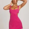 Emilion Embellished Cut Out Mini Dress in Fuschia
