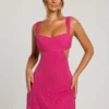 Emilion Embellished Cut Out Mini Dress in Fuschia