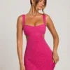 Emilion Embellished Cut Out Mini Dress in Fuschia