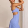 Emilion Embellished Cut Out Mini Dress in Powder Blue