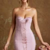 Emira Lace Up Corset Bandeau Micro Mini Dress in Mauve