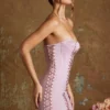 Emira Lace Up Corset Bandeau Micro Mini Dress in Mauve
