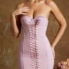 Emira Lace Up Corset Bandeau Micro Mini Dress in Mauve