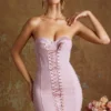 Emira Lace Up Corset Bandeau Micro Mini Dress in Mauve