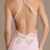 Emmeline Chiffon Cowl-Neck Open-Back Gown in Baby Pink