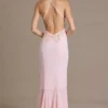 Emmeline Chiffon Cowl-Neck Open-Back Gown in Baby Pink