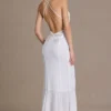Emmeline Chiffon Cowl-Neck Open-Back Gown in White