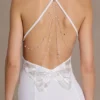 Emmeline Chiffon Cowl-Neck Open-Back Gown in White